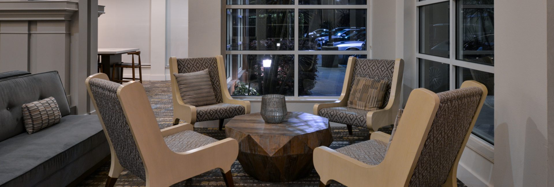 Lounge area with window looking out to bike racks